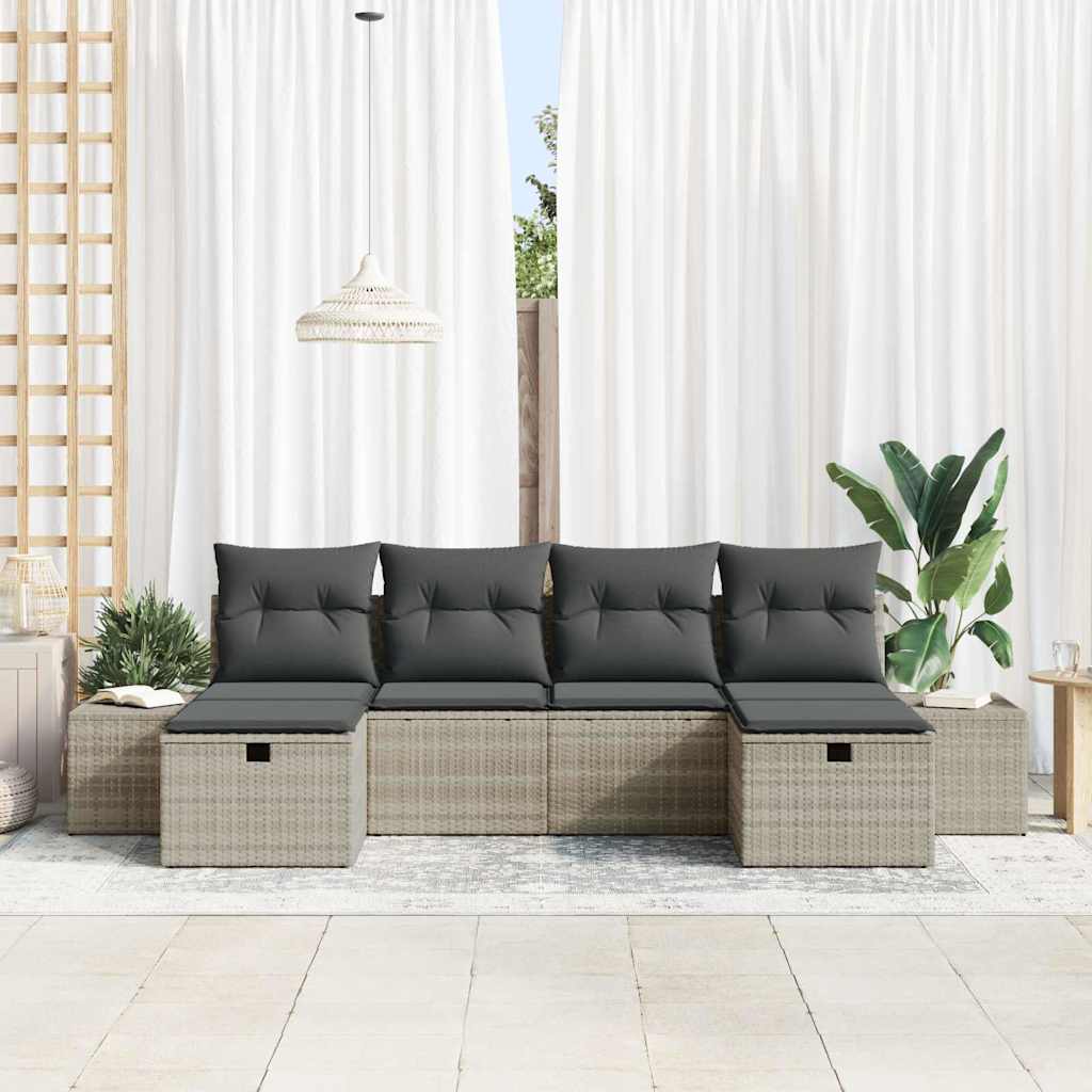Conjunto de sofá de jardín 6 pcs Gris Claro ratán sintético