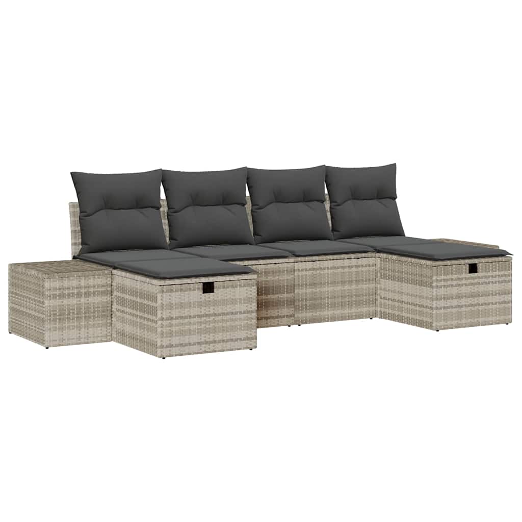 Conjunto de sofá de jardín 6 pcs Gris Claro ratán sintético