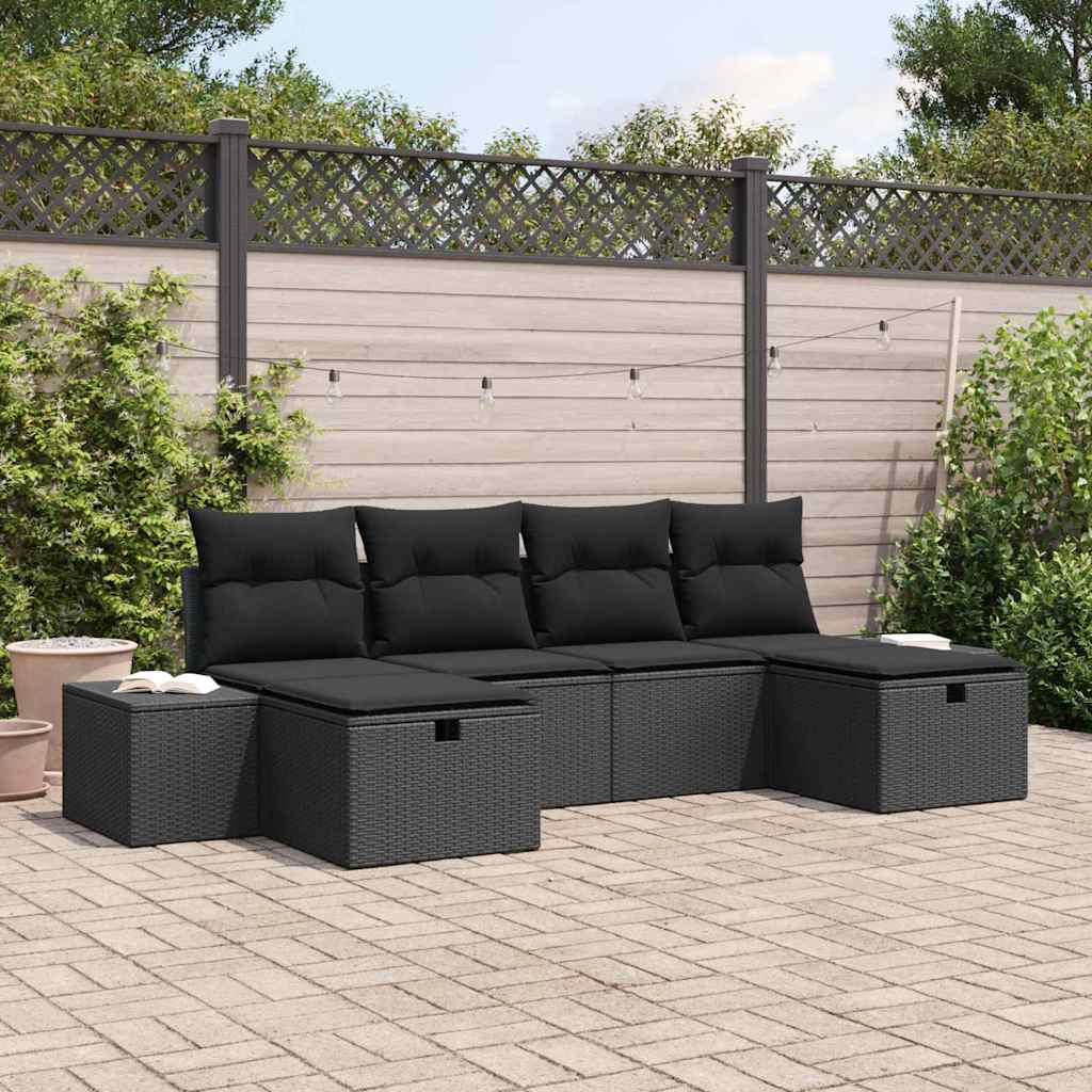 Conjunto de sofá de jardín 6 pcs Negro ratán sintético