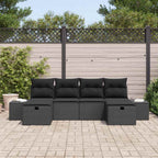 Conjunto de sofá de jardín 6 pcs Negro ratán sintético