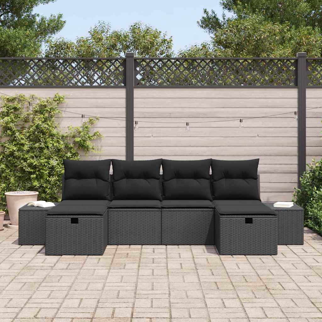 Conjunto de sofá de jardín 6 pcs Negro ratán sintético