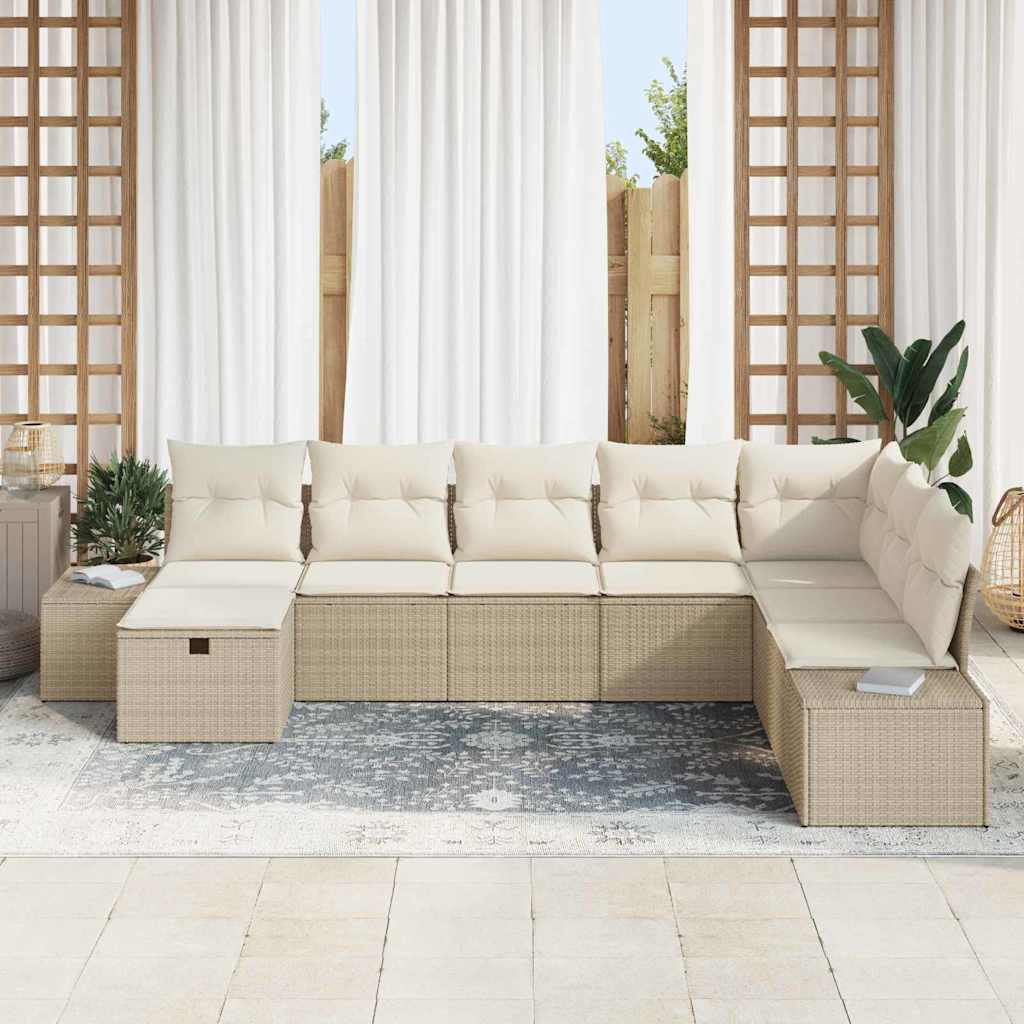 Conjunto de sofá de jardín con almohada 8 pcs Beige Poliratán