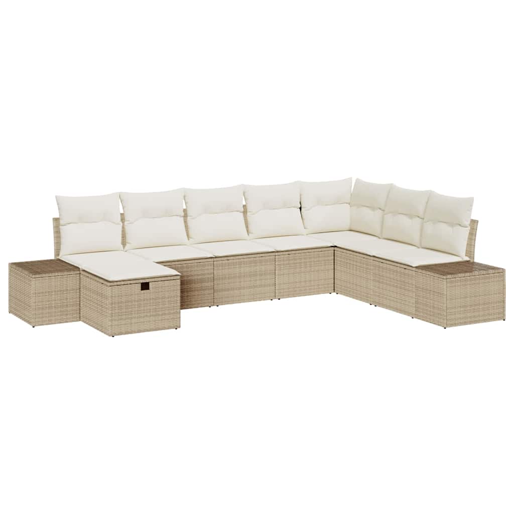Conjunto de sofá de jardín con almohada 8 pcs Beige Poliratán