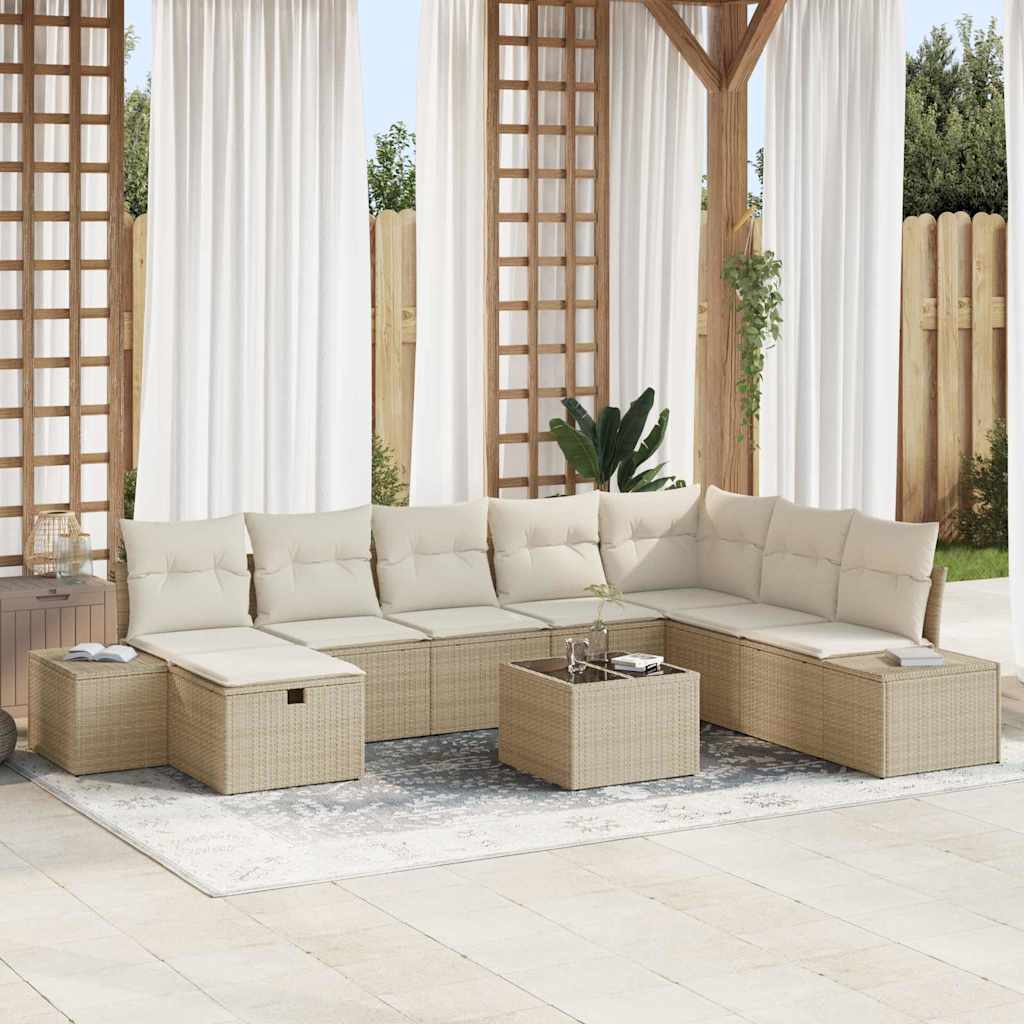 Conjunto de sofá de jardín 9 pcs Beige 55 x 62 x 69 cm