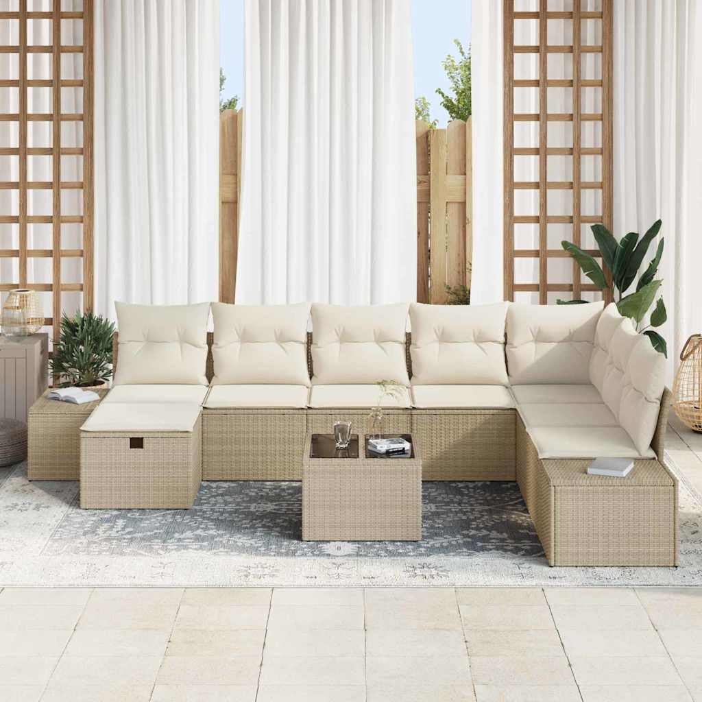 Conjunto de sofá de jardín 9 pcs Beige 55 x 62 x 69 cm