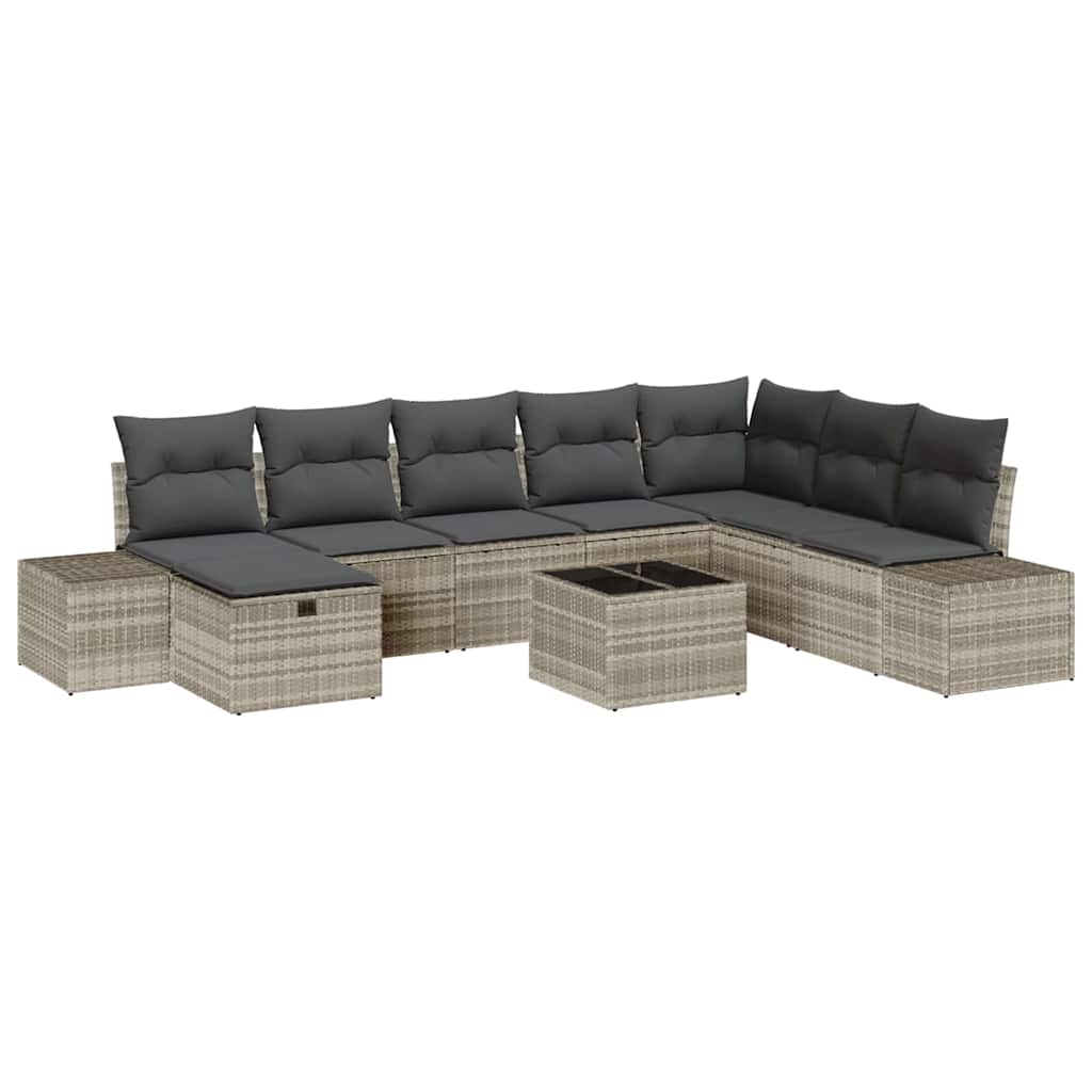 Conjunto de sofá de jardín 9 pcs Gris claro Poliratán