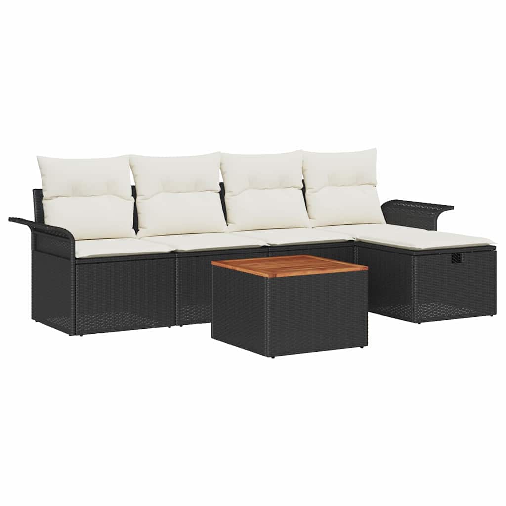 Conjunto de sofás de jardín con cojín 6 pcs Negro Poliratán