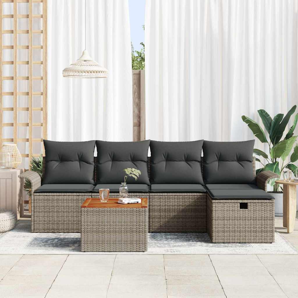 Conjunto de sofás de jardín con cojín 6 pcs Gris Poliratán