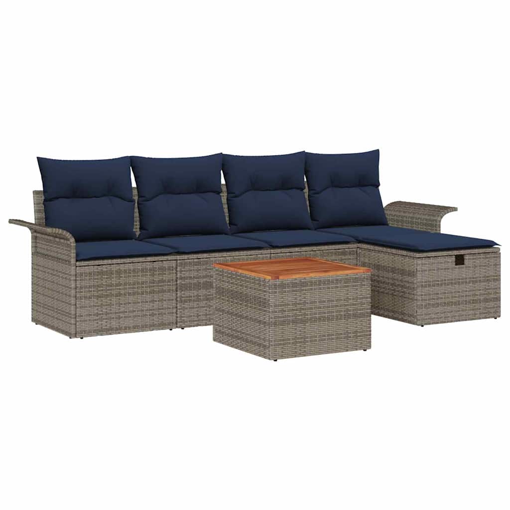Conjunto de sofás de jardín con cojín 6 pcs Gris Poliratán