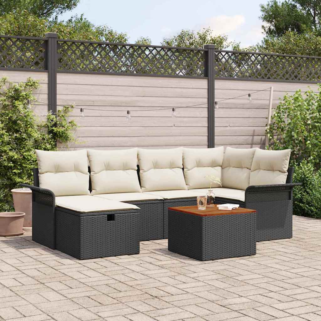 Conjunto de sofás de jardín con cojín 7 pcs Beige Poliratán