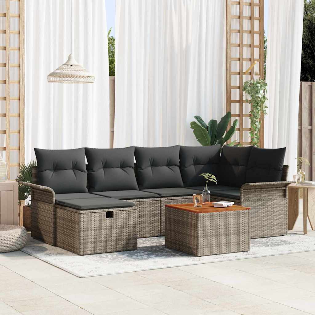 Conjunto de sofás de jardín con cojín 7 pcs Beige Poliratán