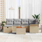 Conjunto de sofás de jardín con cojín 7 pcs Beige Poliratán