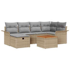 Conjunto de sofás de jardín con cojín 7 pcs Beige Poliratán