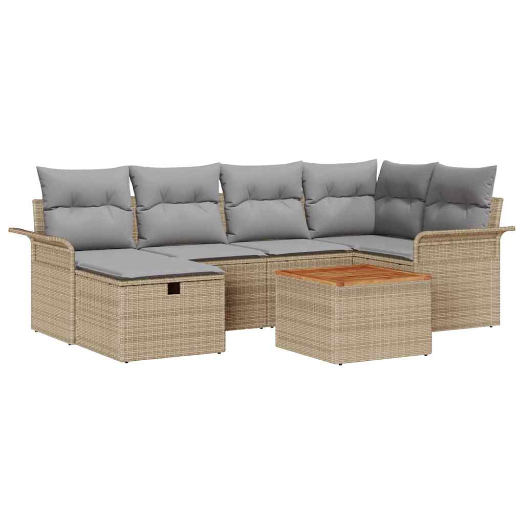 Conjunto de sofás de jardín con cojín 7 pcs Beige Poliratán