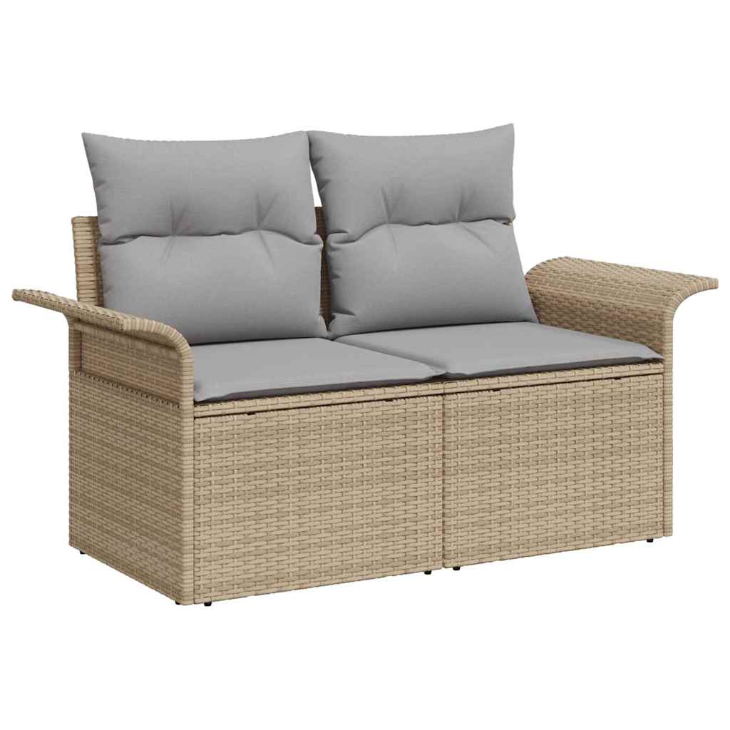 Conjunto de sofás de jardín con cojín 7 pcs Beige Poliratán