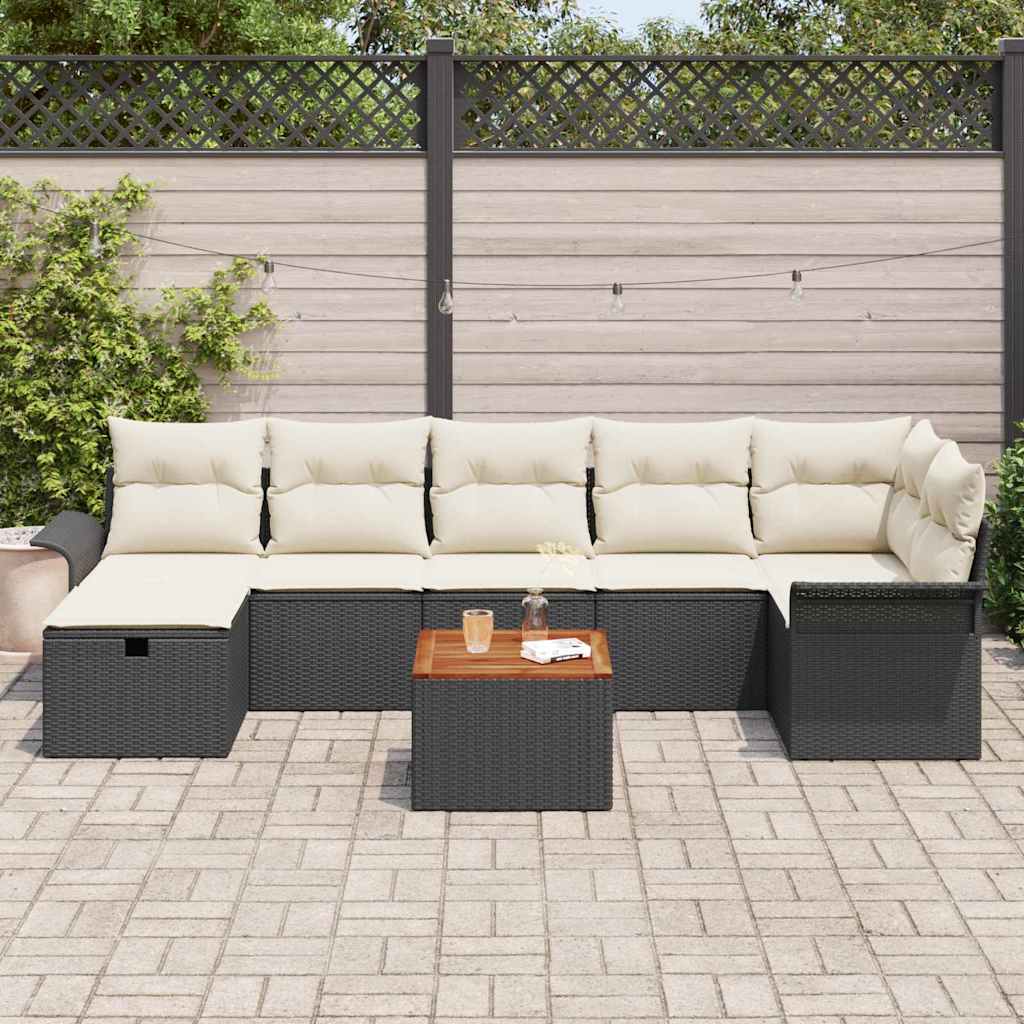 Conjunto de sofás de jardín con cojín 8 pcs Negro Poliratán