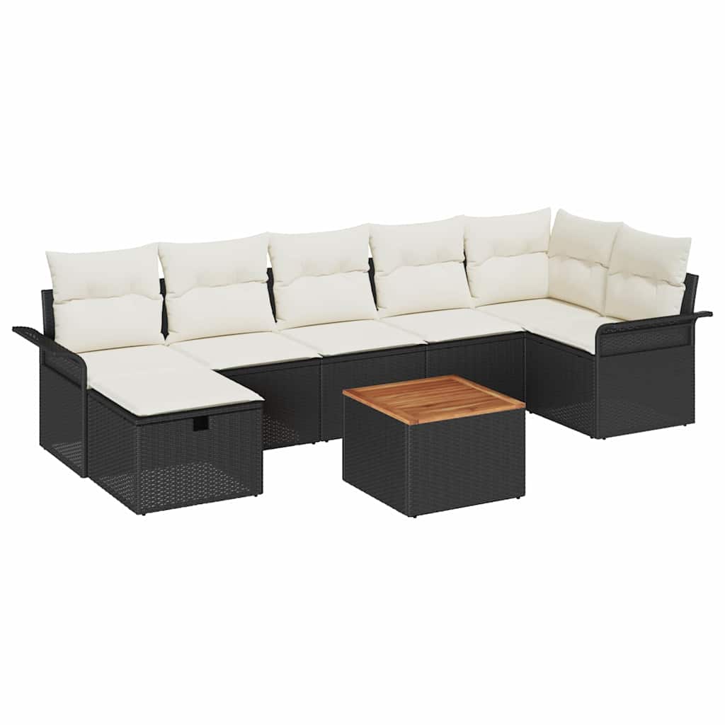 Conjunto de sofás de jardín con cojín 8 pcs Negro Poliratán