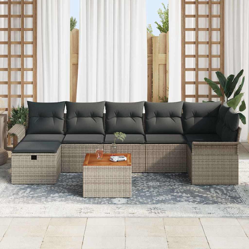 Conjunto de sofás de jardín con cojín 8 pcs Gris Poliratán