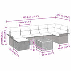Conjunto de sofás de jardín con cojín 8 pcs Gris Poliratán