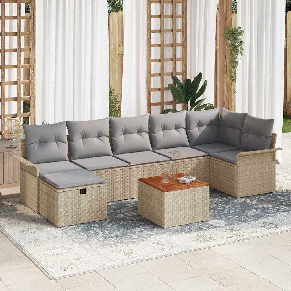 Conjunto de sofás de jardín con cojín 8 pcs Beige Poliratán