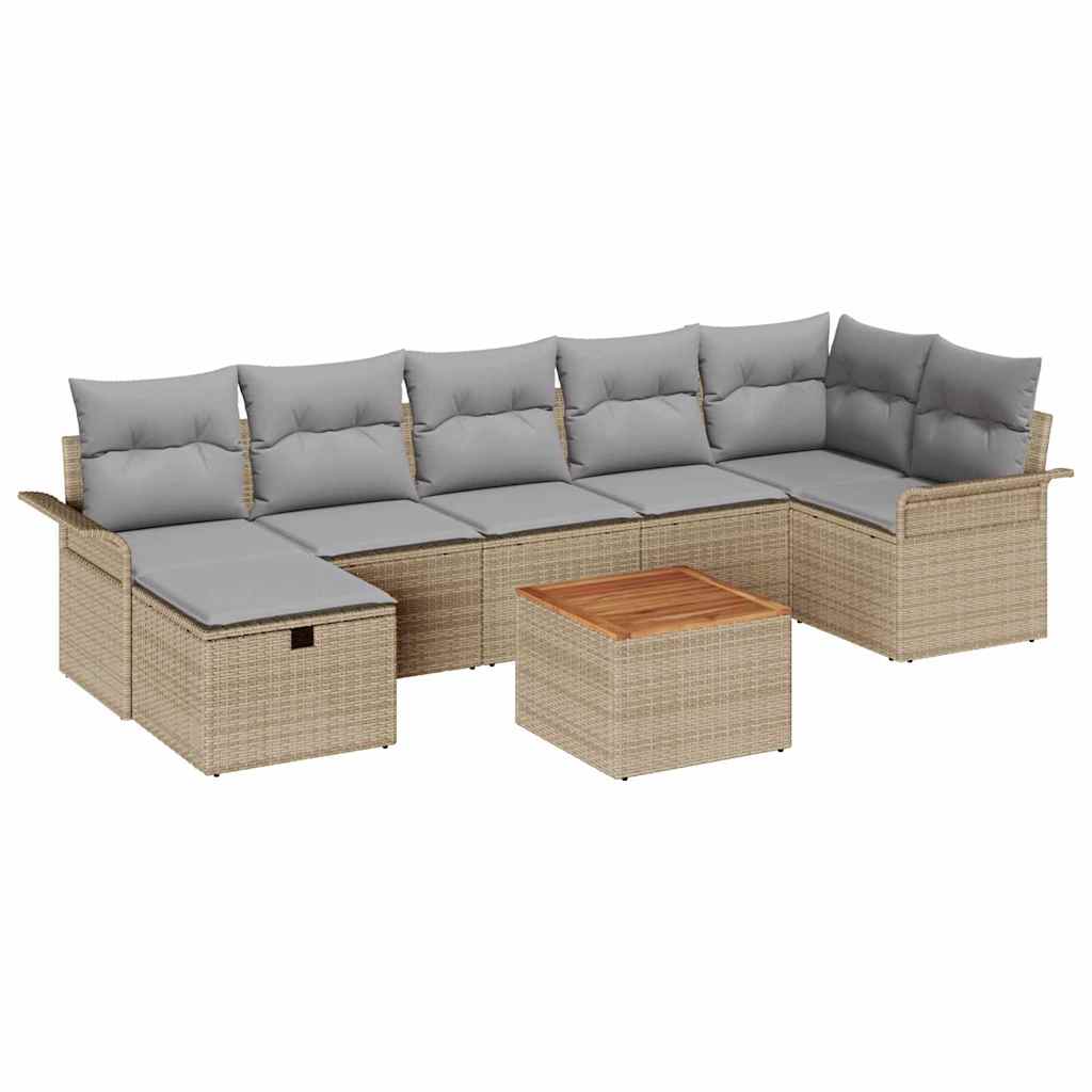 Conjunto de sofás de jardín con cojín 8 pcs Beige Poliratán