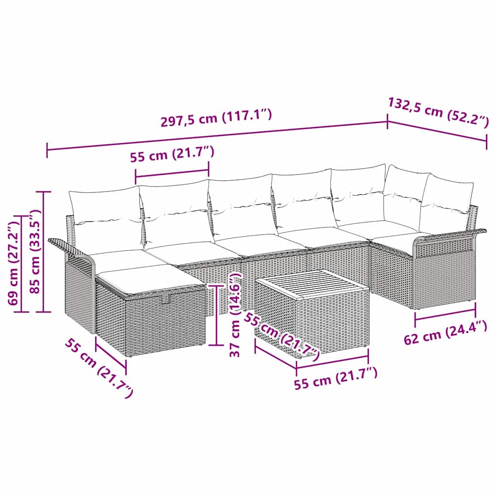 Conjunto de sofás de jardín con cojín 8 pcs Beige Poliratán