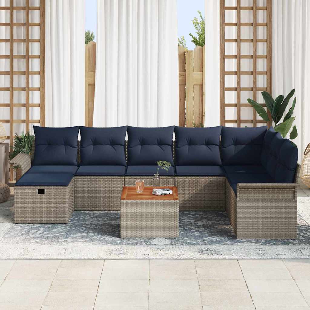 Conjunto de sofás de jardín con cojín 9 pcs Gris Poliratán