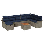 Conjunto de sofás de jardín con cojín 9 pcs Gris Poliratán