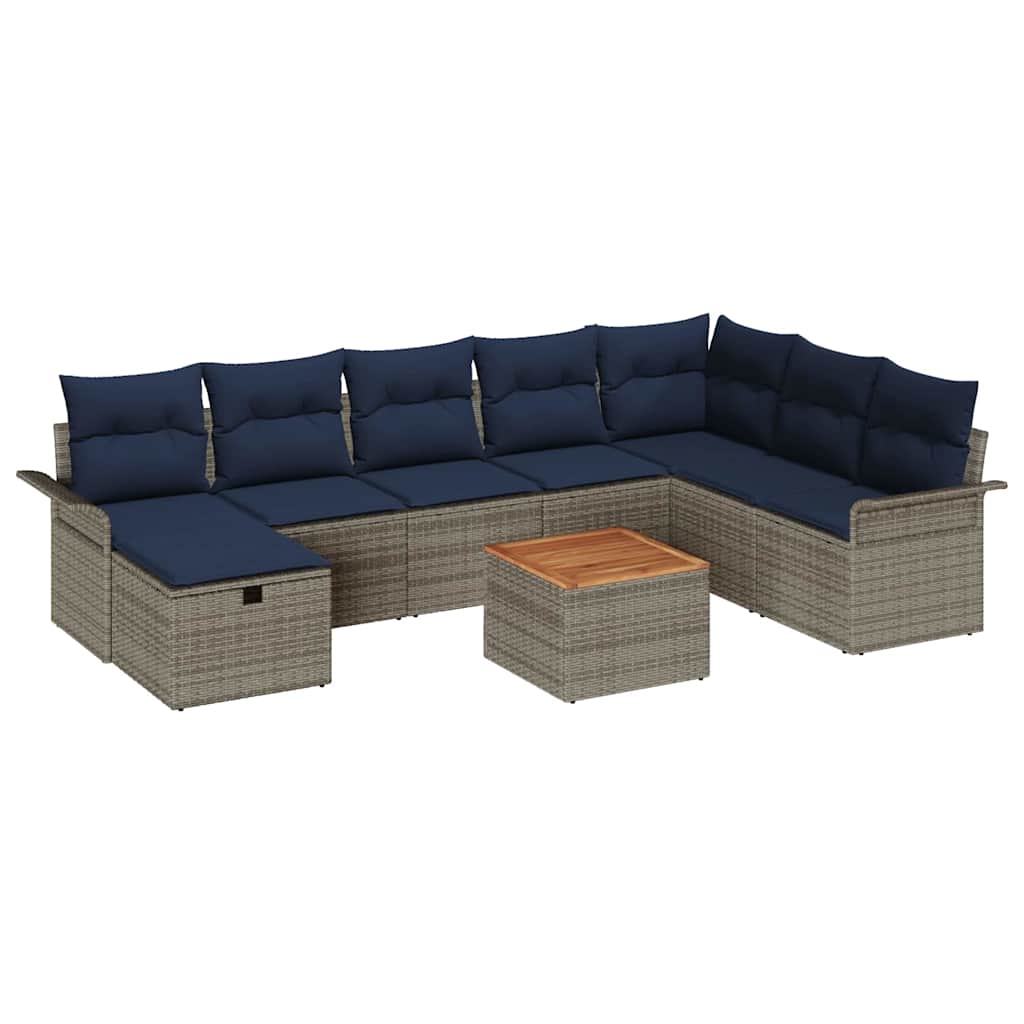 Conjunto de sofás de jardín con cojín 9 pcs Gris Poliratán