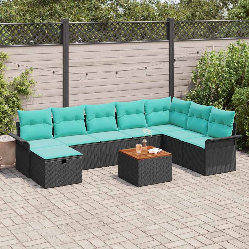 Conjunto de sofás de jardín con cojín 9 pcs Gris Poliratán