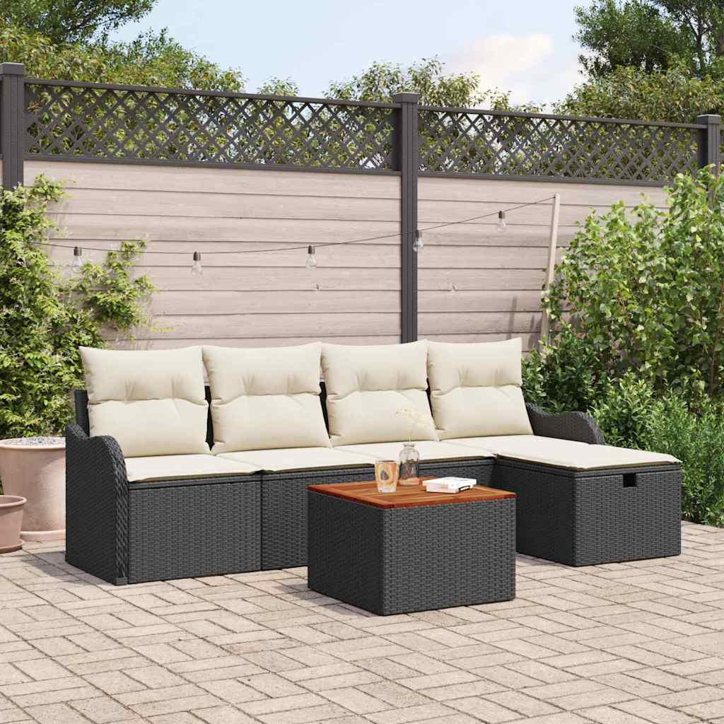 Conjunto de sofás de jardín con cojín 6 pcs Beige Poliratán