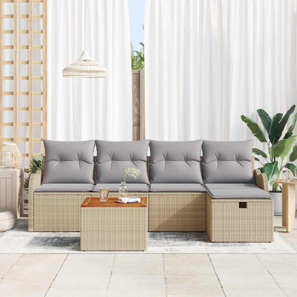 Conjunto de sofás de jardín con cojín 6 pcs Beige Poliratán