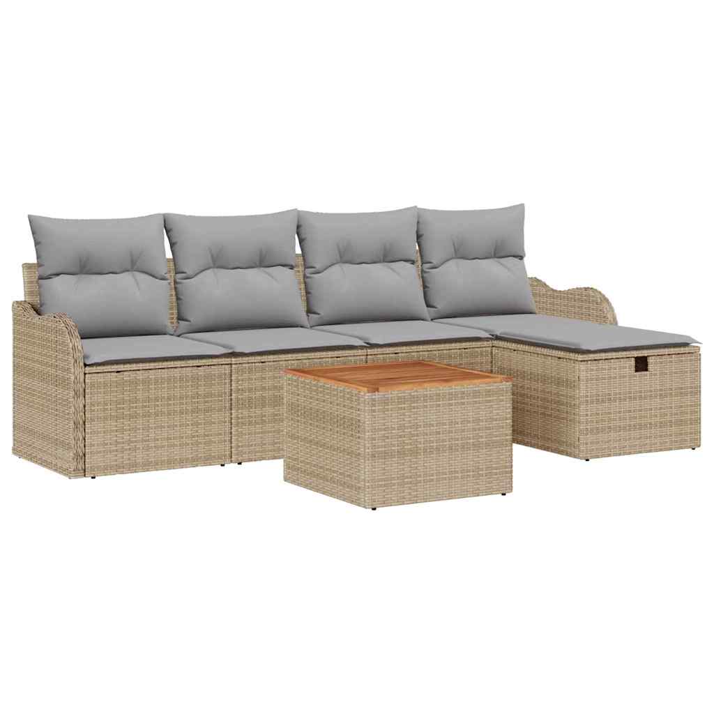 Conjunto de sofás de jardín con cojín 6 pcs Beige Poliratán