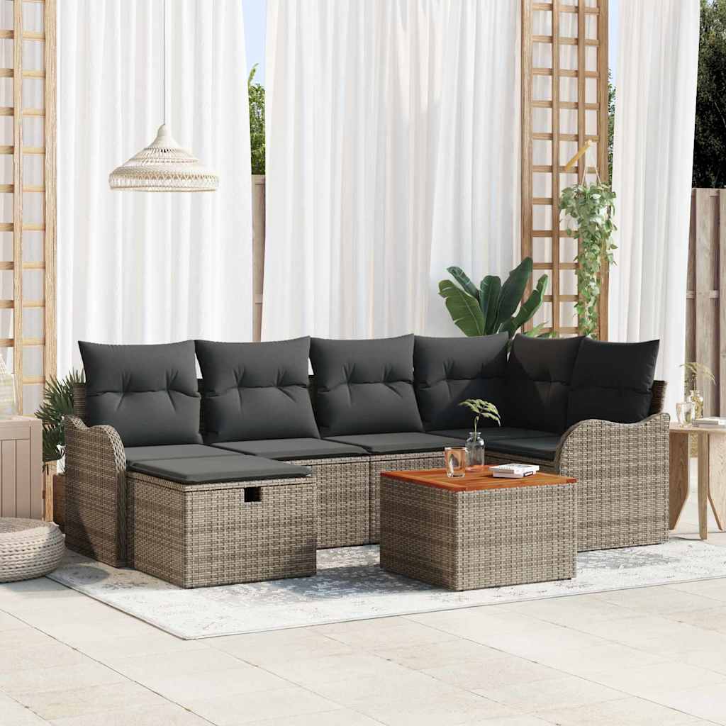 Conjunto de Sofás de Jardim com Almofadas 7 pçs Bege Polirratan