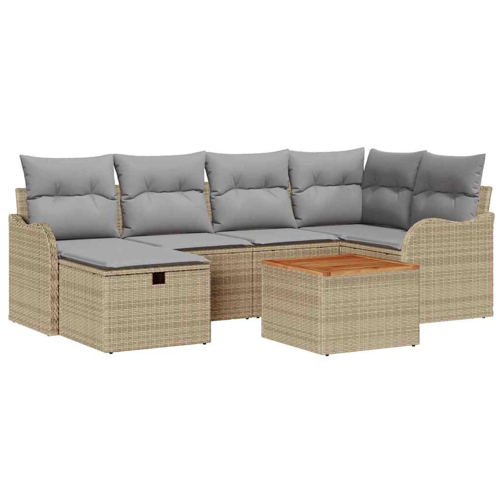 Conjunto de sofás de jardín con cojín 7 pcs Beige Poliratán