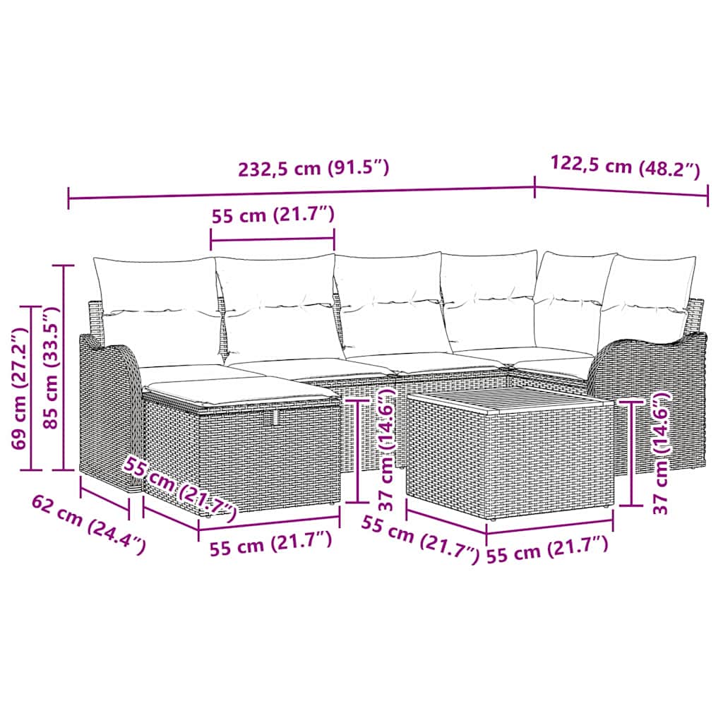Conjunto de sofás de jardín con cojín 7 pcs Beige Poliratán