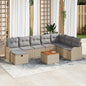 9-Piece Beige Poly Rattan Garden Sofa Set with Cushions