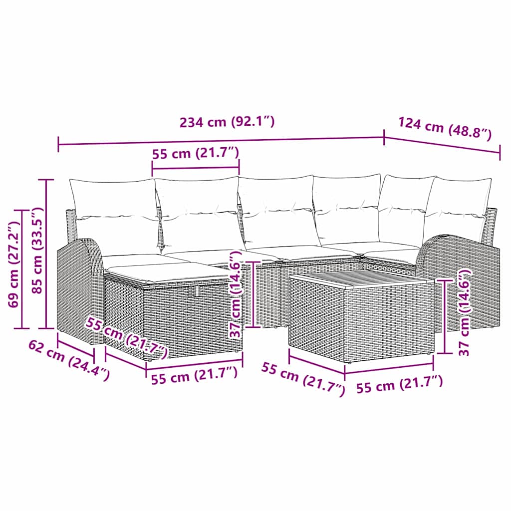 Conjunto de sofás de jardín con cojín 7 pcs Beige Poliratán
