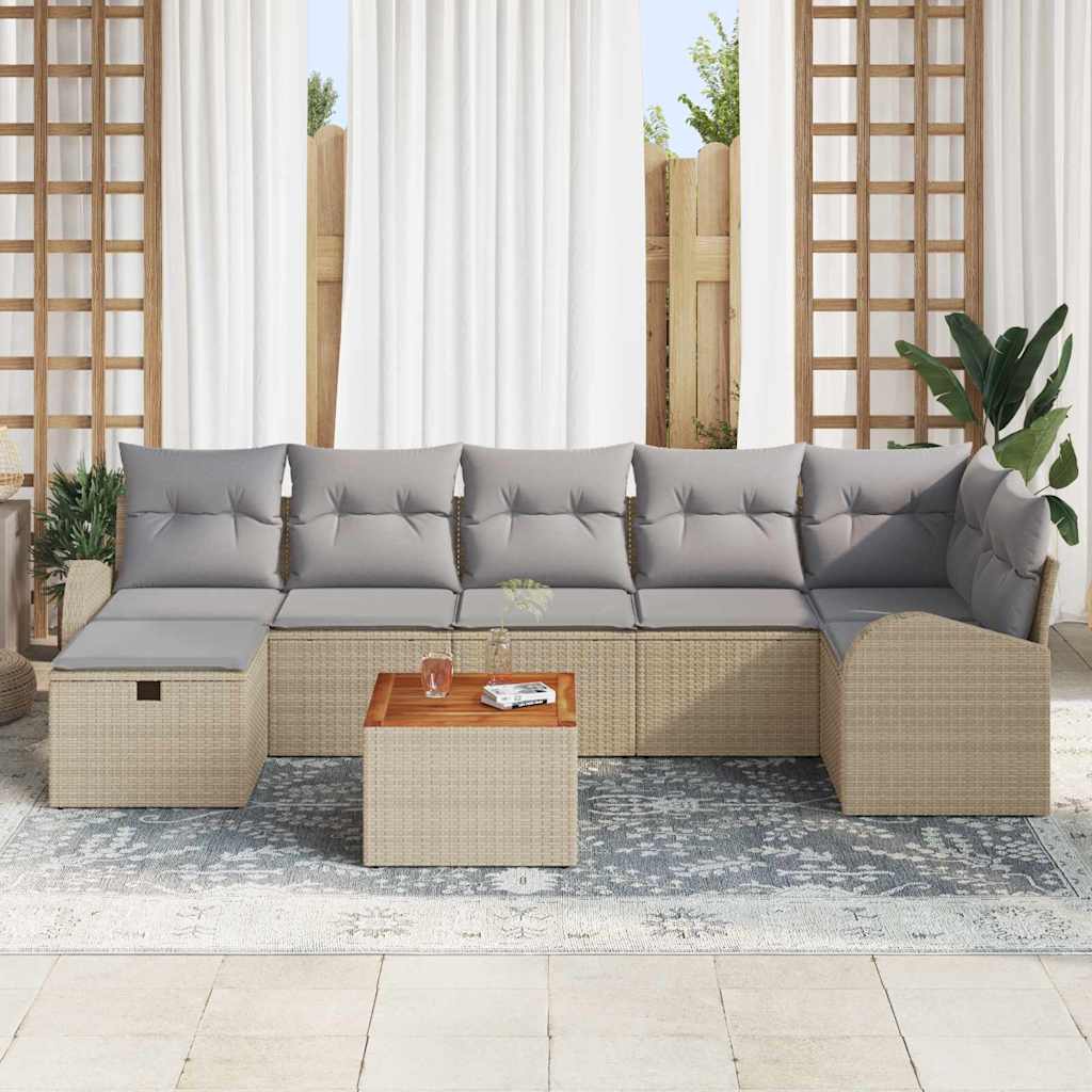 Conjunto de sofás de jardín con cojín 8 pcs Beige Poliratán