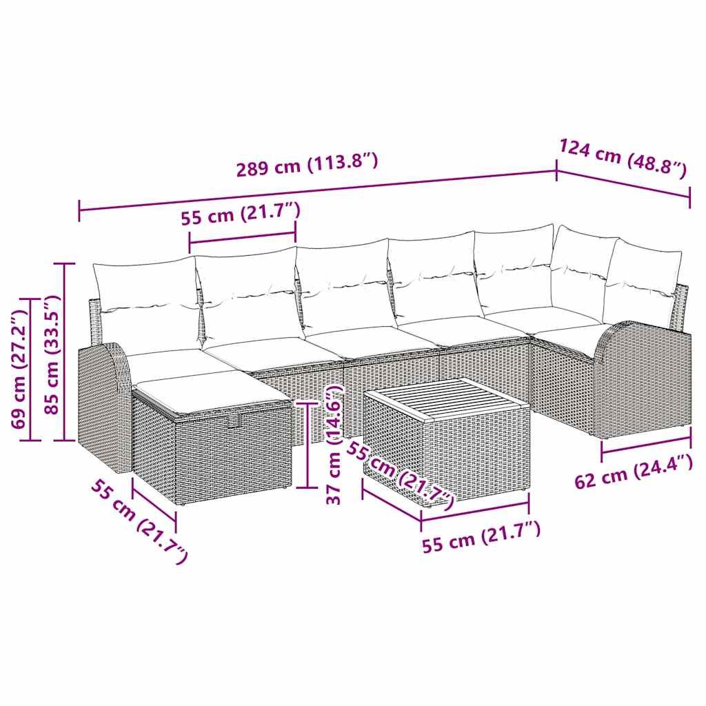 Conjunto de sofás de jardín con cojín 8 pcs Beige Poliratán