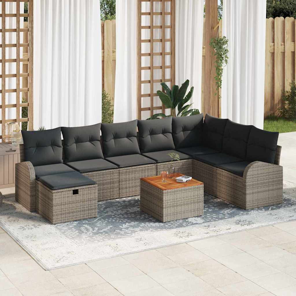 Conjunto de sofás de jardín con cojín 9 pcs Beige Poliratán