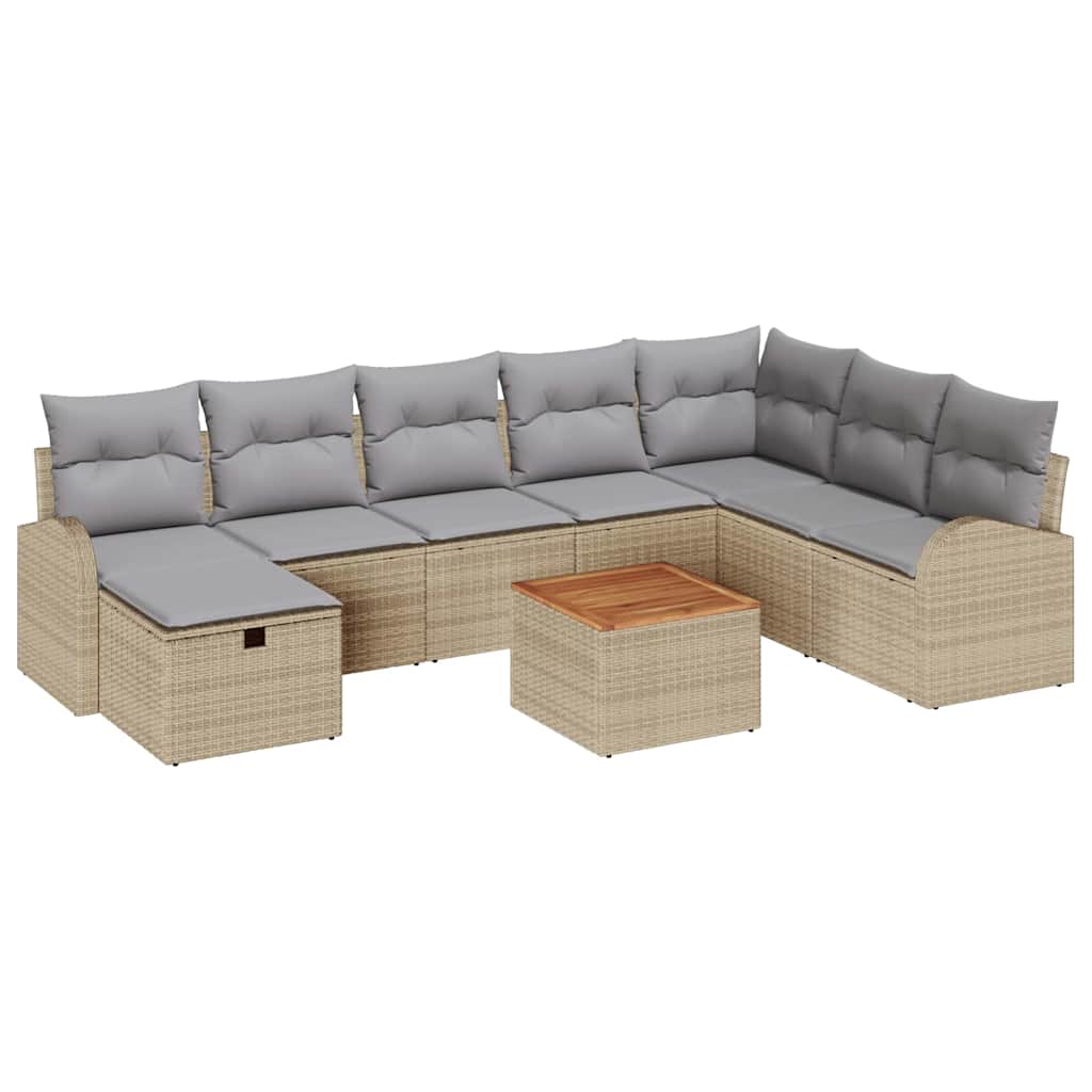 Conjunto de sofás de jardín con cojín 9 pcs Beige Poliratán
