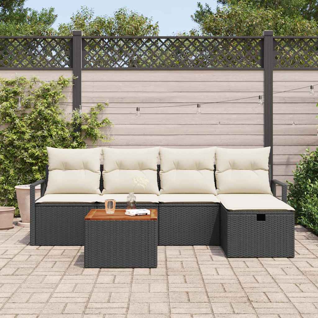 Conjunto de sofás de jardín con cojín 6 pcs Negro Poliratán
