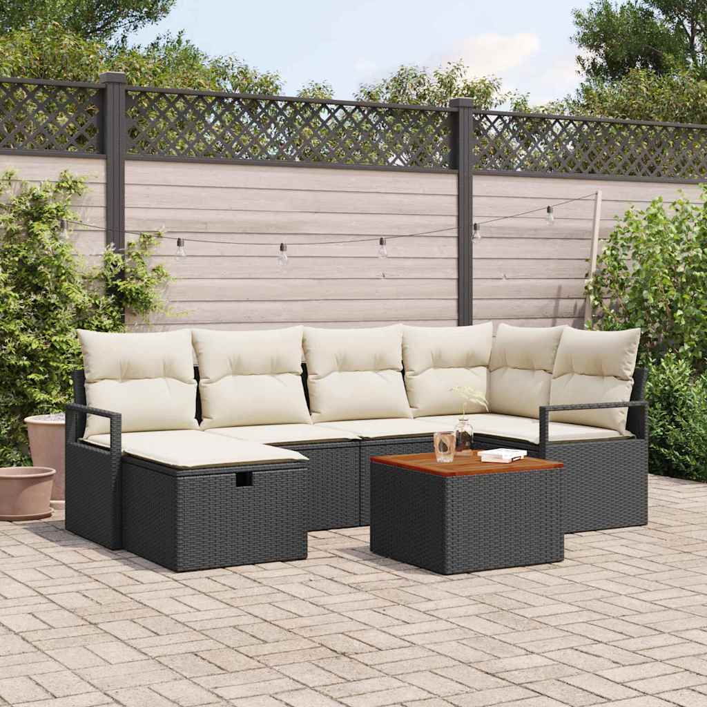 Conjunto de sofá de jardín con cojín 7 pcs Beige Poliratán