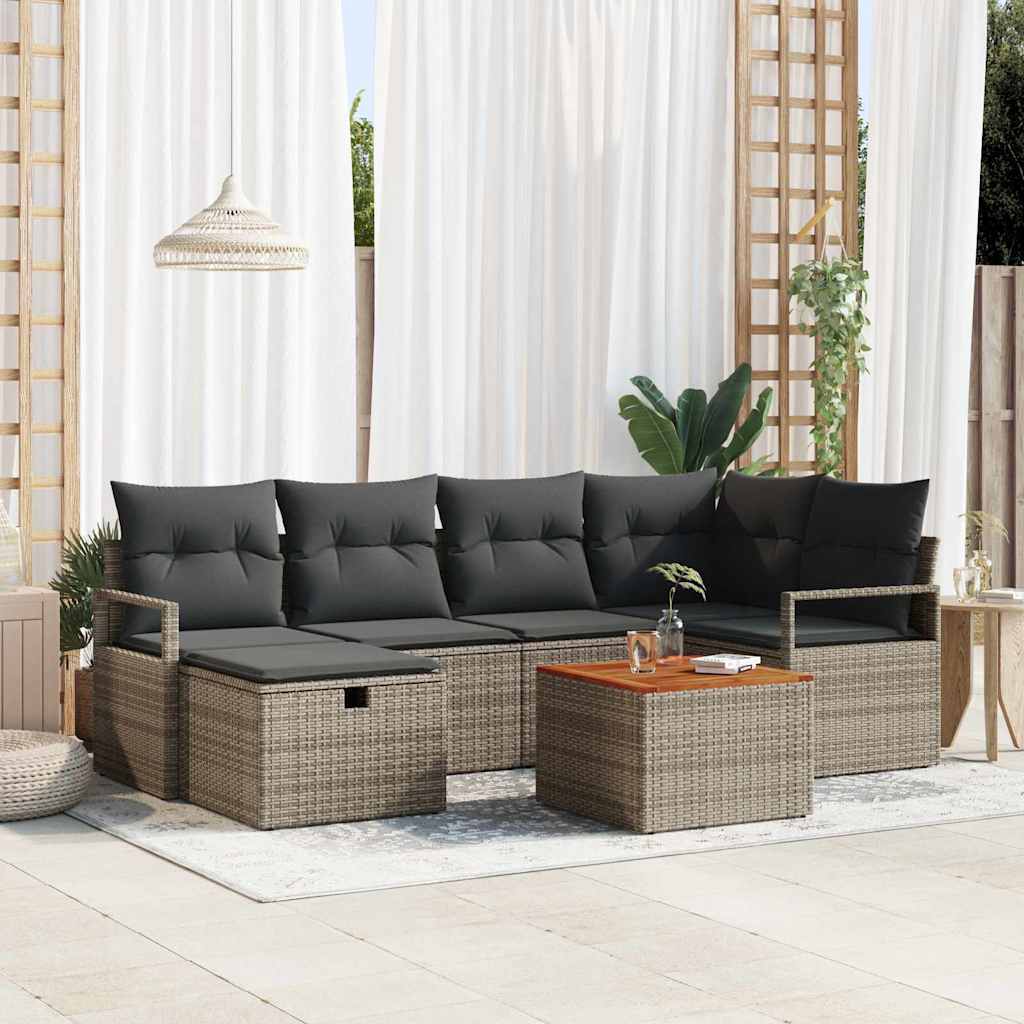 Conjunto de sofá de jardín con cojín 7 pcs Beige Poliratán