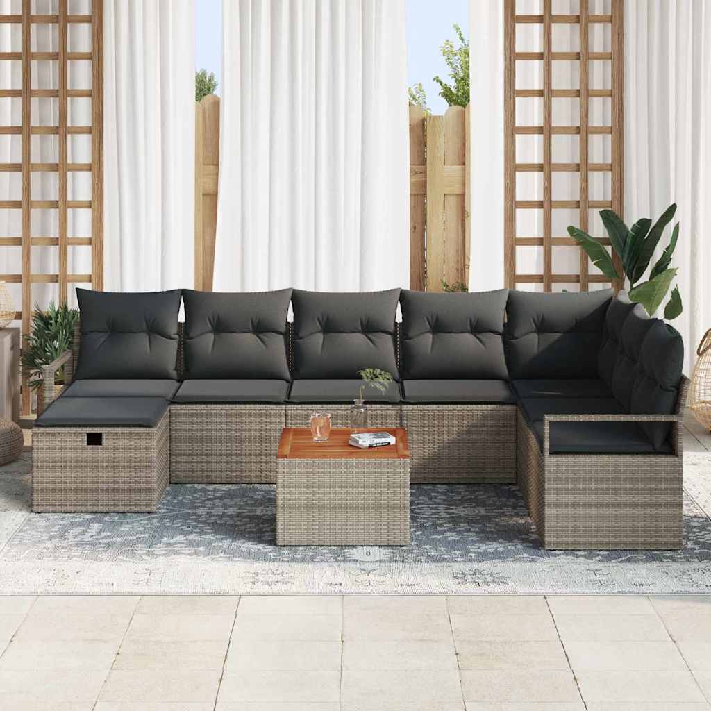 Conjunto de sofás de jardín con cojín 9 pcs Gris Poliratán
