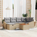 Conjunto de sofás de jardín con cojín 7 pcs Beige Poliratán