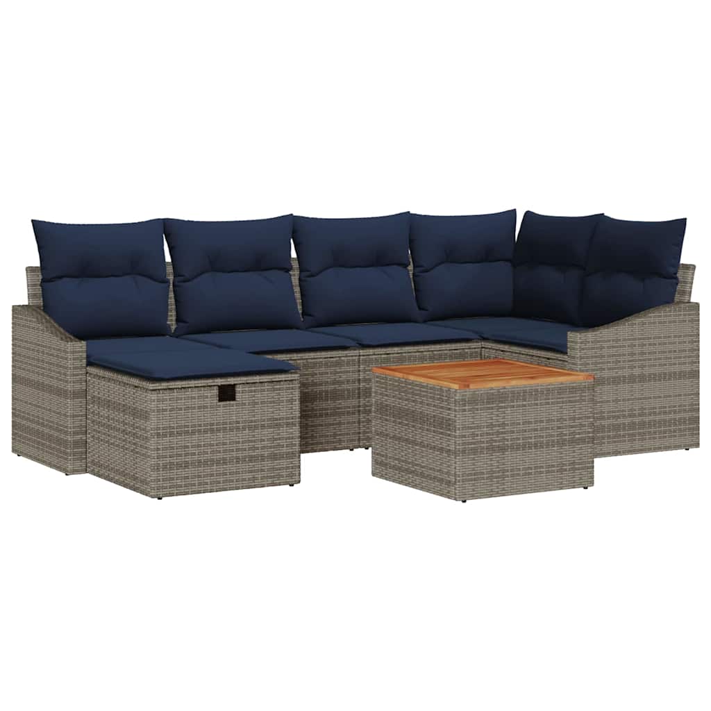 Conjunto de sofás de jardín con cojín 7 pcs Gris Poliratán
