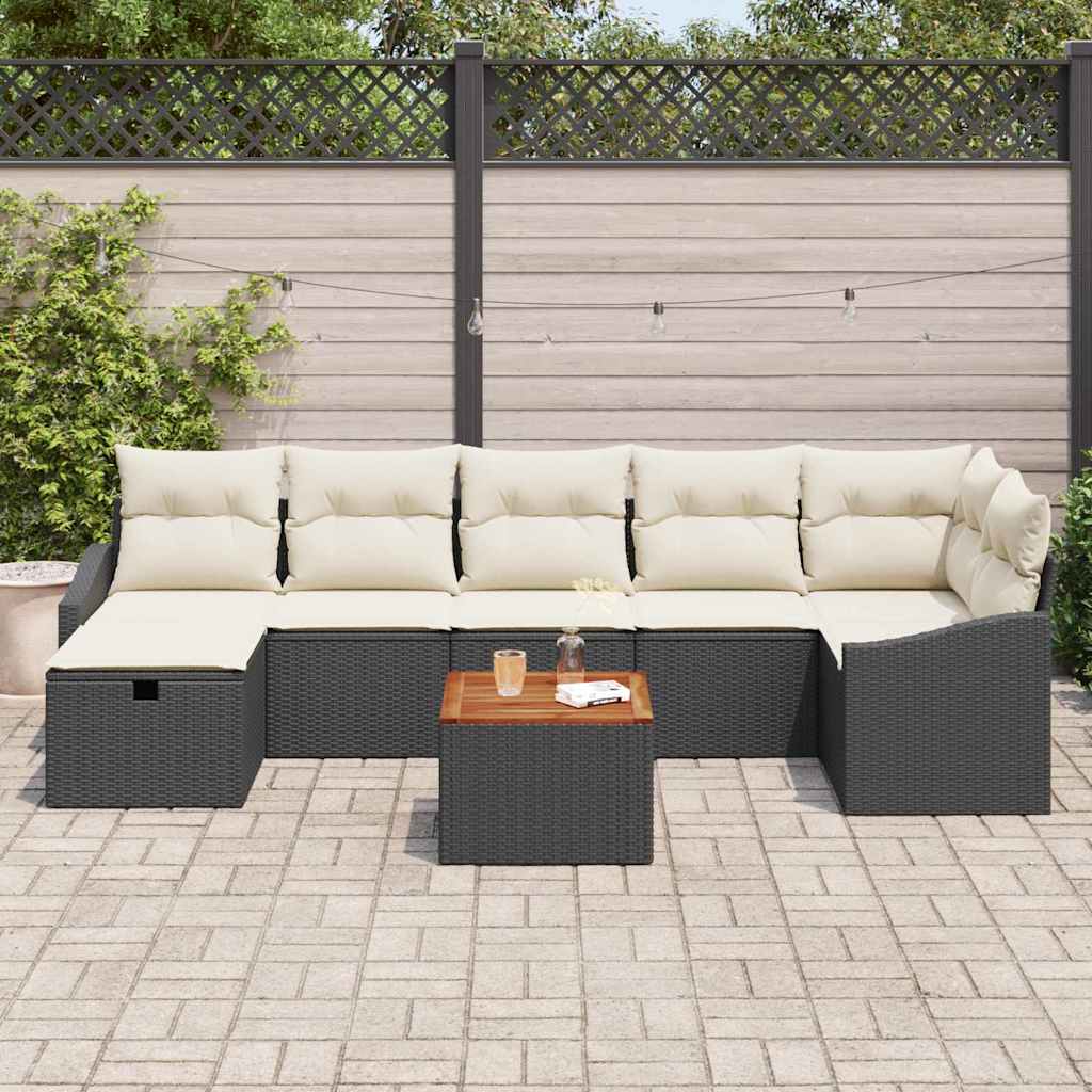 Conjunto de sofás de jardín con cojín 8 pcs Negro Poliratán