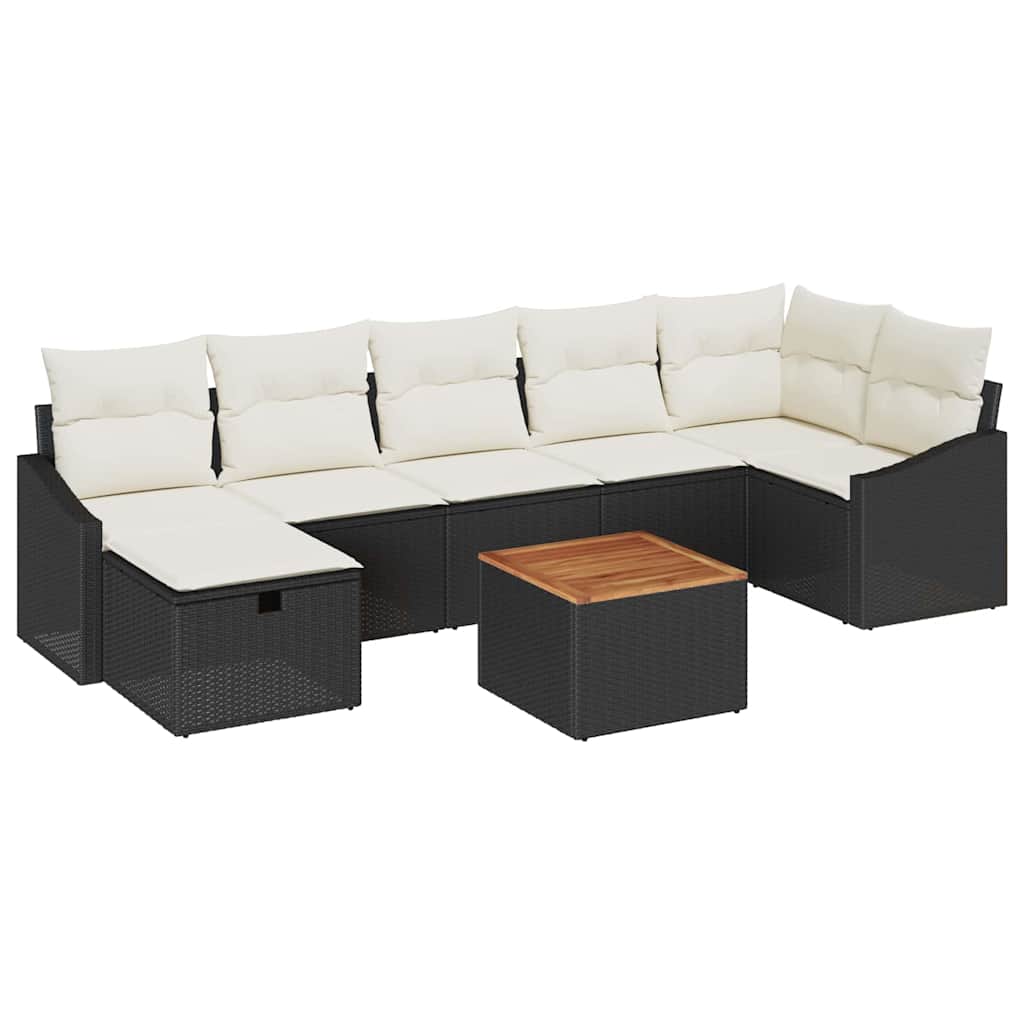 Conjunto de sofás de jardín con cojín 8 pcs Negro Poliratán